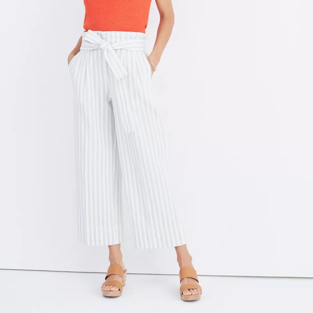 Madewell Tie-Waist Huston Pull-On Crop Pants in Stripe